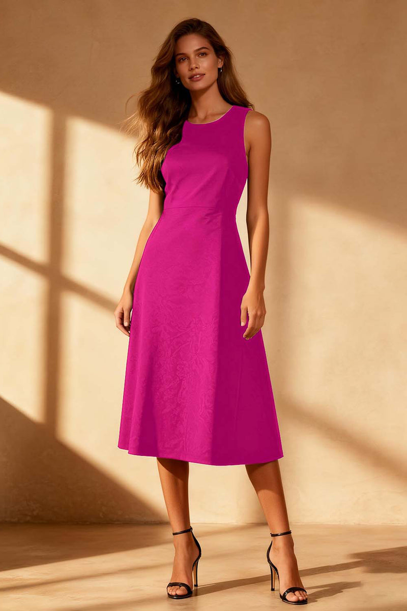 Laden Sie das Bild in den Galerie-Viewer, Schwarzes A-Linie Midi Cocktailkleid mit Rundhalsausschnitt