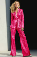 Laden Sie das Bild in den Galerie-Viewer, Glitzernde Silberne 2-teilige Pailletten mit gekerbtem Revers Frauen Ballanzüge