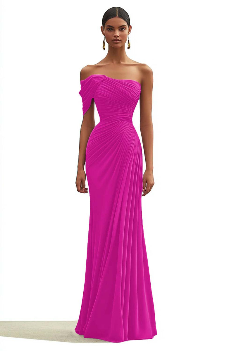 Laden Sie das Bild in den Galerie-Viewer, Meerjungfrau Dunkelgrünes Einschulteriges Plissiertes Langes Abendkleid