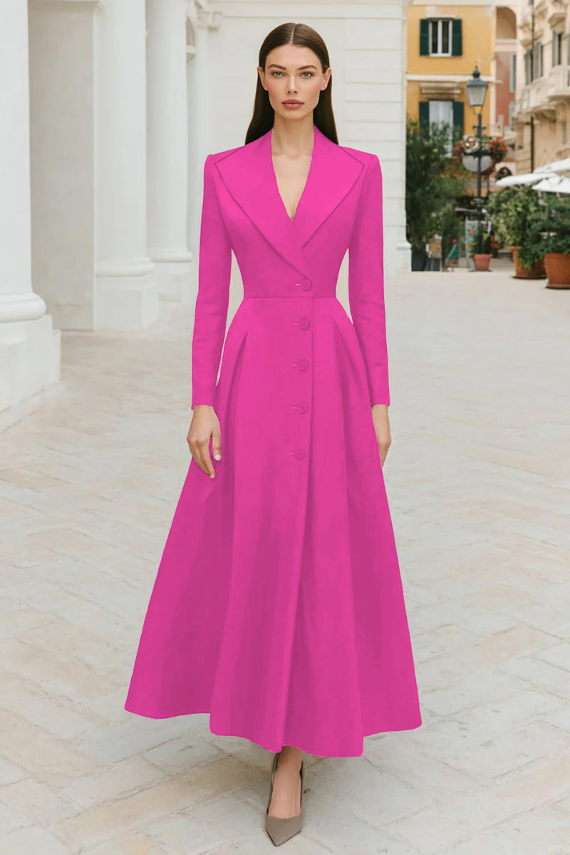 Laden Sie das Bild in den Galerie-Viewer, Marineblaues Revers Einreihiges A-Linie Arbeitskleid