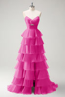 Laden Sie das Bild in den Galerie-Viewer, Orange Herzausschnitt Prinzessin Gestuftes Langes Ballkleid mit Schlitz