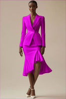 Laden Sie das Bild in den Galerie-Viewer, Elfenbein 2-teiliges Midi Arbeitskleid mit spitzem Revers und Rüschen