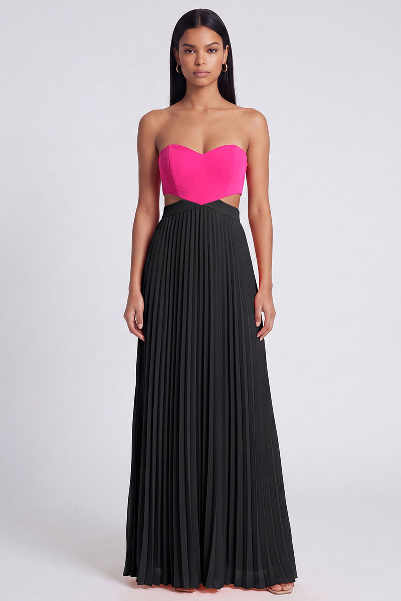 Laden Sie das Bild in den Galerie-Viewer, A-Linie pink-orange-Sweetheart plissiertes Maxi-Kleid