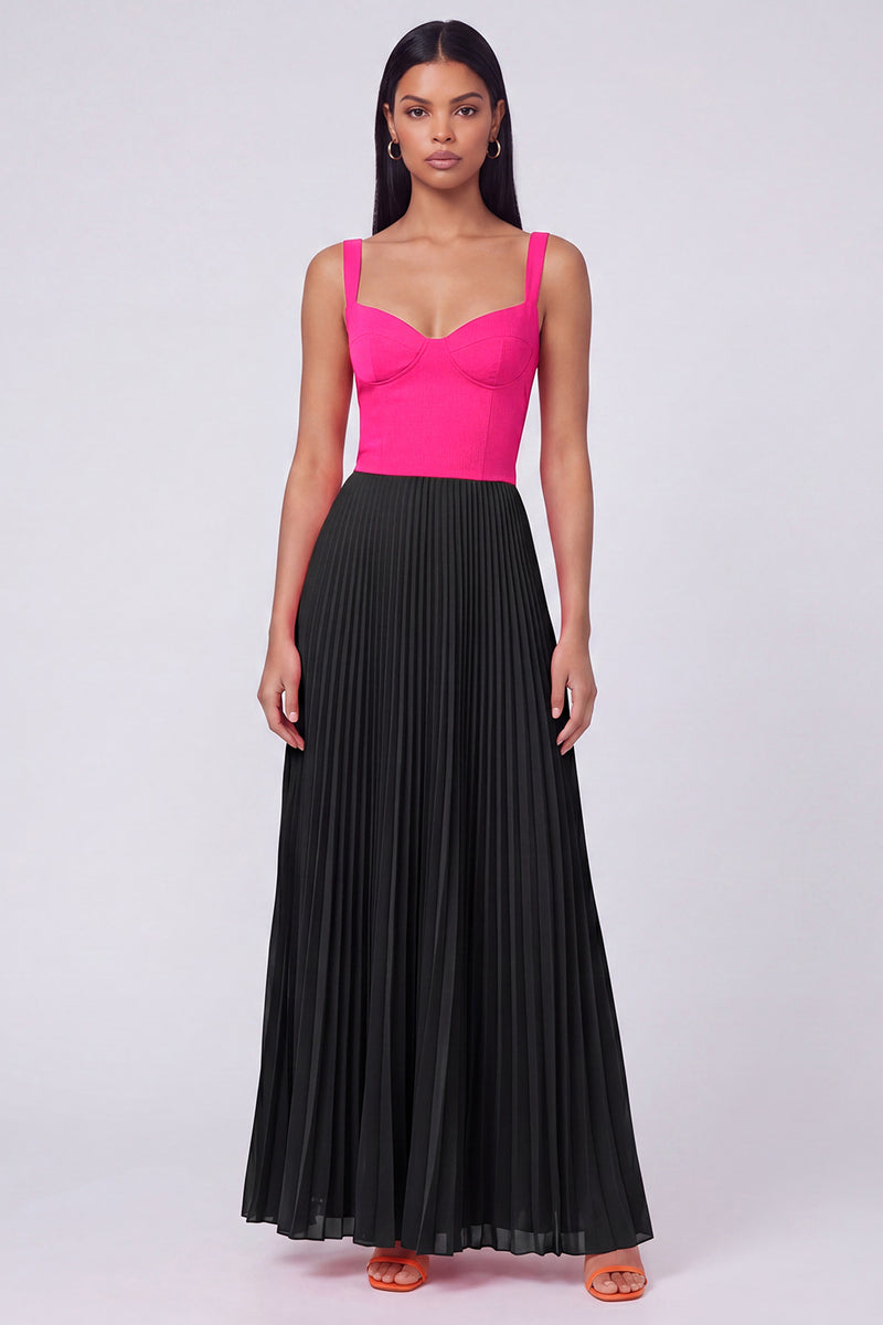 Laden Sie das Bild in den Galerie-Viewer, Orange-Fuchsia A-Linie plissiertes Maxikleid