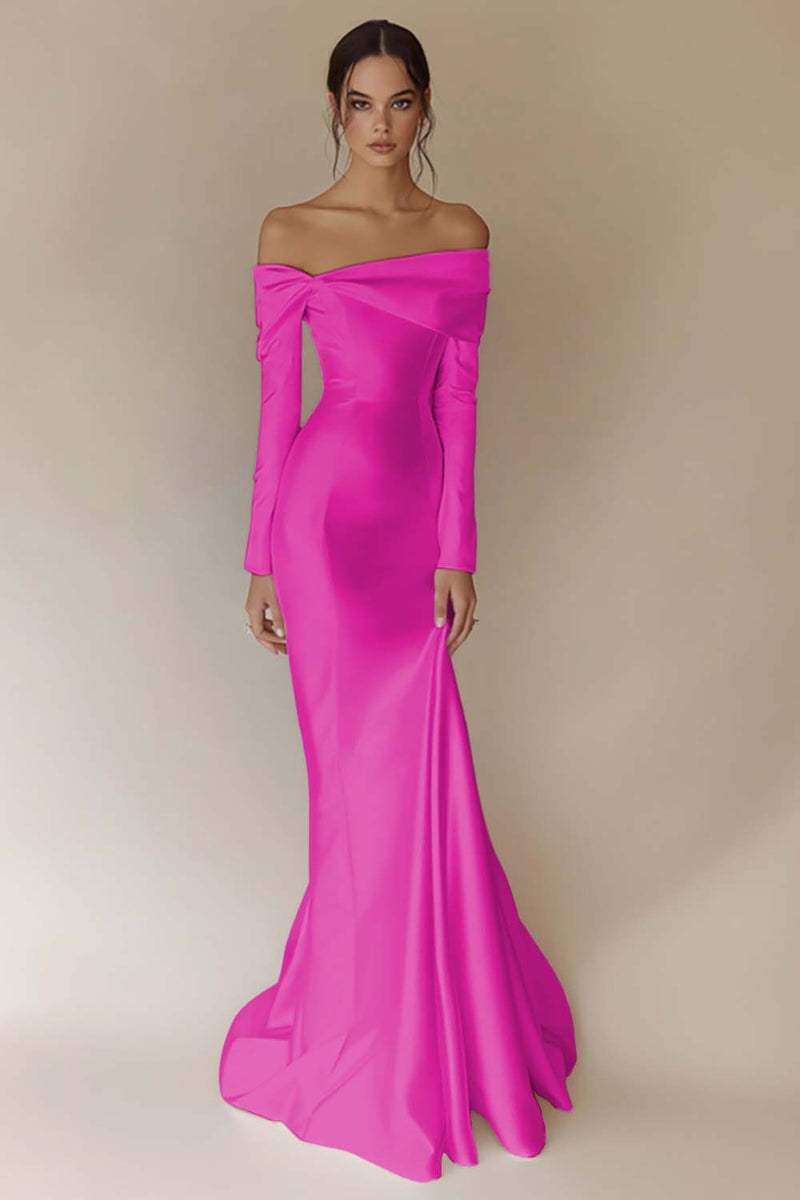 Laden Sie das Bild in den Galerie-Viewer, Weißes Schulterfreies Meerjungfrauen Brautkleid mit langen Ärmeln