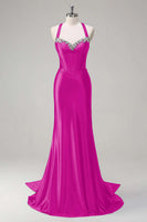 Laden Sie das Bild in den Galerie-Viewer, Glitzerndes Dunkelgrünes Meerjungfrauen Neckholder Pailletten Ballkleid