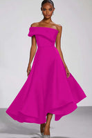 Laden Sie das Bild in den Galerie-Viewer, Eine Schulter Marineblaues Partykleid aus Satin