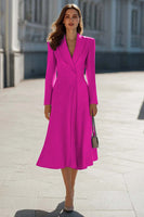 Laden Sie das Bild in den Galerie-Viewer, Himmelblaues Midi A-Linie Blazerkleid mit Satin Schal und Revers und Ärmeln