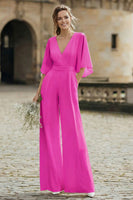 Laden Sie das Bild in den Galerie-Viewer, Einfacher Elfenbein Hochzeits-Jumpsuit mit V-Ausschnitt und Tasche