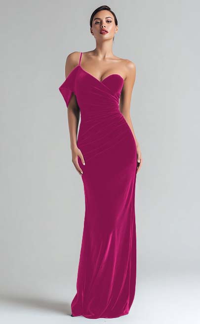 Laden Sie das Bild in den Galerie-Viewer, Dunkelgrünes Etui Ballkleid aus Samt mit einer Schulter