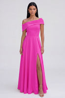 Laden Sie das Bild in den Galerie-Viewer, Gelbes A-Linie Maxikleid mit Einschultern und Schlitz