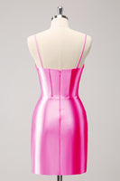 Laden Sie das Bild in den Galerie-Viewer, Glitzernde rosa Spaghettiträger Enges Abiballkleid mit Perlenstickerei