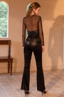 Laden Sie das Bild in den Galerie-Viewer, Schwarzer Langer Pailletten Jumpsuit mit V-Ausschnitt und langen Ärmeln