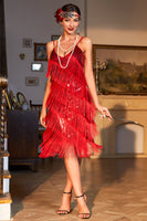 Laden Sie das Bild in den Galerie-Viewer, Rotes Roaring 20s Gatsby Fransen Flapper Kleid