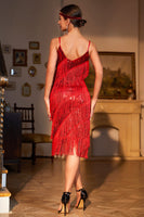 Laden Sie das Bild in den Galerie-Viewer, Rotes Roaring 20s Gatsby Fransen Flapper Kleid