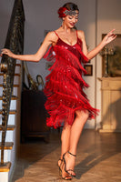 Laden Sie das Bild in den Galerie-Viewer, Rotes Roaring 20s Gatsby Fransen Flapper Kleid