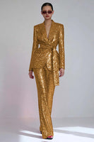 Laden Sie das Bild in den Galerie-Viewer, Glitzernde Rote 2-teilige Damen Ballanzüge mit Schärpe