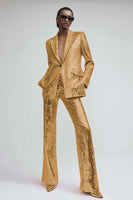 Laden Sie das Bild in den Galerie-Viewer, Glitzernde Rosa 2-teilige Damen Ballanzüge mit Taschen