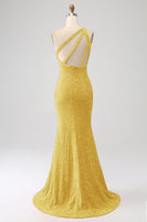 Laden Sie das Bild in den Galerie-Viewer, Mermaid Eine Schulter Fuchsia Pailletten Langes Ballkleid mit Schlitz