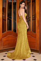 Laden Sie das Bild in den Galerie-Viewer, Langes Meerjungfrau Herzausschnitt Fuchsia Pailletten Ballkleid