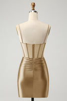 Laden Sie das Bild in den Galerie-Viewer, Glitzer Dunkelrotes Perlenkorsett Satin Kurzes Abiballkleid