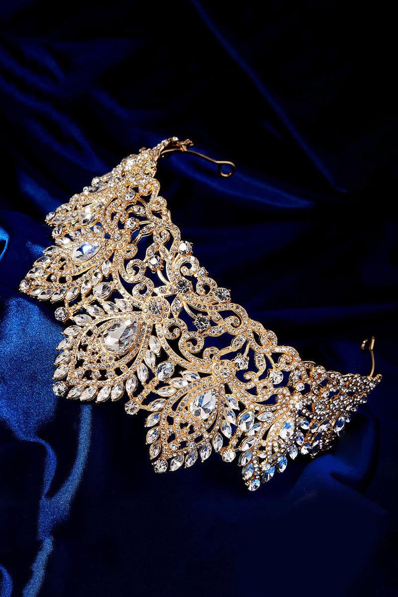 Laden Sie das Bild in den Galerie-Viewer, Luxus Kristallkrone Goldenes Diadem für Ballköniginnen