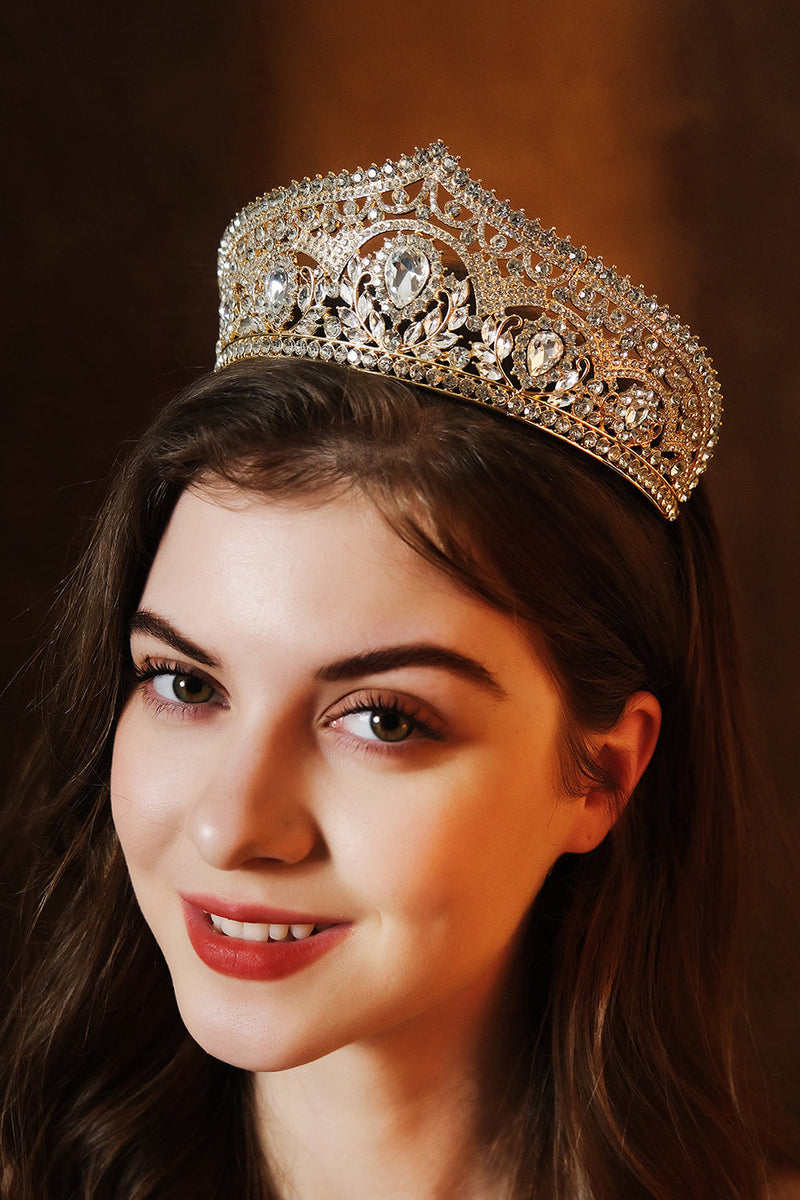 Laden Sie das Bild in den Galerie-Viewer, Luxuriöse Kristallprinzessin Goldene Kronen-Tiara