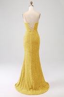 Laden Sie das Bild in den Galerie-Viewer, Fuchsia Meerjungfrau Spaghettiträger V-Ausschnitt Pailletten Ballkleid mit Schlitz