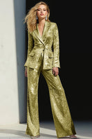 Laden Sie das Bild in den Galerie-Viewer, Glitzernde Silberne 2-teilige Pailletten mit gekerbtem Revers Frauen Ballanzüge