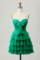 Laden Sie das Bild in den Galerie-Viewer, Gelbes Trägerloses A-Linie Stufen Cocktailkleid mit Schleife