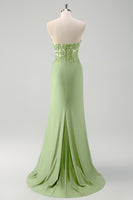 Laden Sie das Bild in den Galerie-Viewer, Glitzerndes Grünes Meerjungfrauen Korsett Langes Ballkleid mit Schlitz