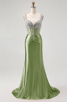 Laden Sie das Bild in den Galerie-Viewer, Meerjungfrau Spaghettiträger Korsett Blush Langes Ballkleid mit Strasssteinen