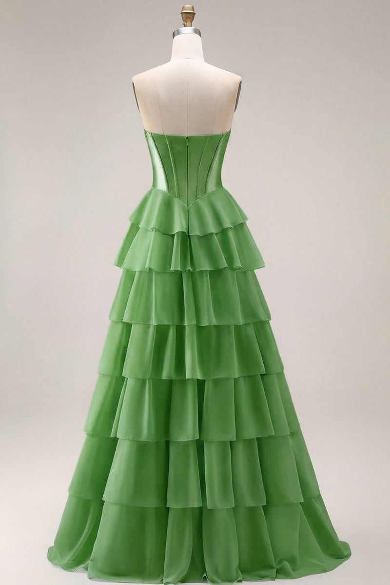 Laden Sie das Bild in den Galerie-Viewer, Rosa Trägerloses A-Linie Korsett Pailletten Langes Ballkleid mit Schlitz