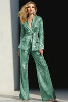 Laden Sie das Bild in den Galerie-Viewer, Glitzernde Silberne 2-teilige Pailletten mit gekerbtem Revers Frauen Ballanzüge