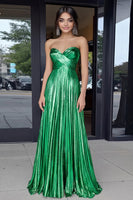 Laden Sie das Bild in den Galerie-Viewer, Gold Langes A-Linie Herzausschnitt Metallic Plissee Ballkleid mit Falten