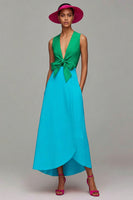 Laden Sie das Bild in den Galerie-Viewer, Orange und Fuchsia A-Linie Abendkleid mit V-Ausschnitt