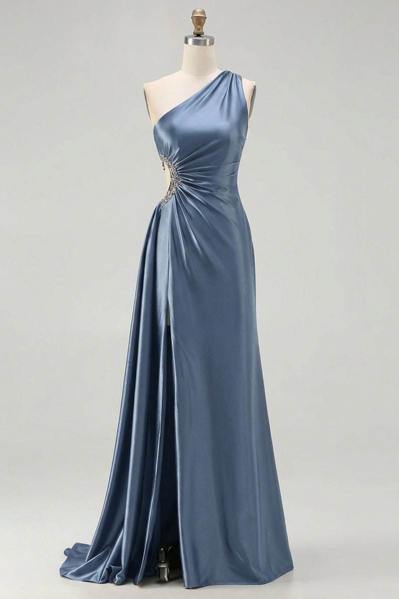 Laden Sie das Bild in den Galerie-Viewer, Schwarzes Langes Ballkleid mit einer Schulter und Schlitz