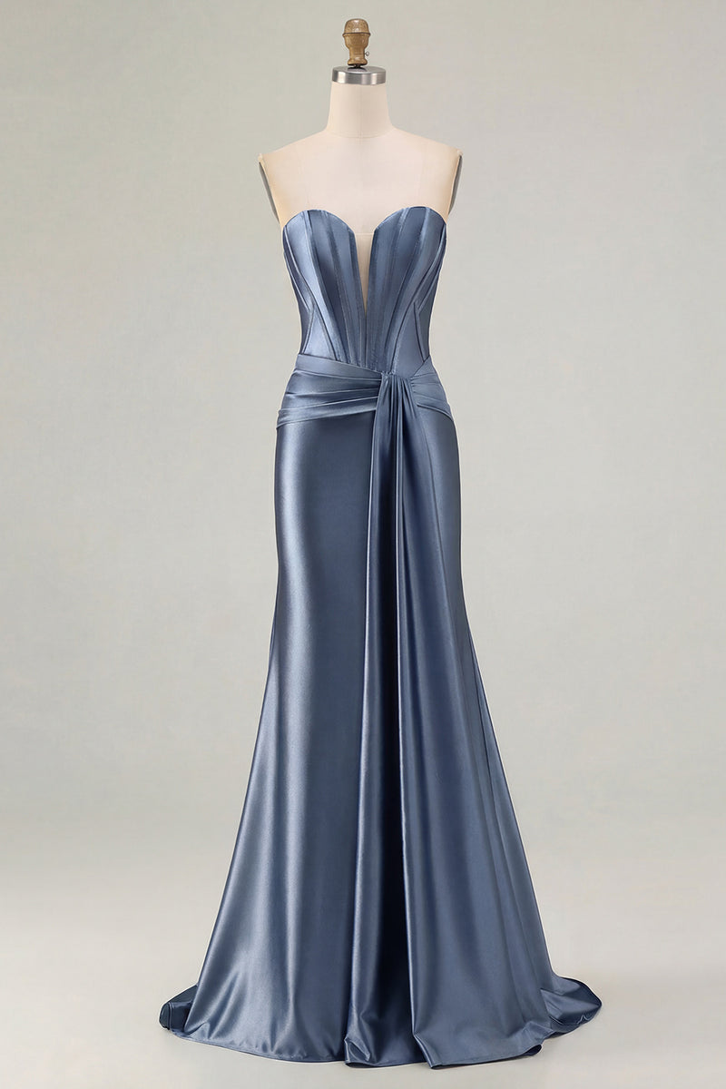 Laden Sie das Bild in den Galerie-Viewer, Trägerloses Meerjungfrauen Dunkelgrünes Korsett Langes Ballkleid mit Schärpe