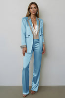 Laden Sie das Bild in den Galerie-Viewer, Funkelndes Dunkelgoldenes Spitzenrevers 2-teilige Damen Ballanzüge