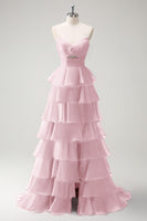 Laden Sie das Bild in den Galerie-Viewer, Orange Herzausschnitt Prinzessin Gestuftes Langes Ballkleid mit Schlitz