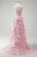 Laden Sie das Bild in den Galerie-Viewer, Orange Herzausschnitt Prinzessin Gestuftes Langes Ballkleid mit Schlitz