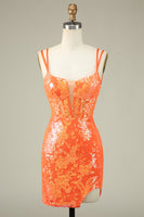 Laden Sie das Bild in den Galerie-Viewer, Wunderschönes Hot Pink Bodycon Kurzes Abiballkleid mit Schlitz