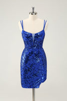 Laden Sie das Bild in den Galerie-Viewer, Wunderschönes Hot Pink Bodycon Kurzes Abiballkleid mit Schlitz