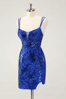 Laden Sie das Bild in den Galerie-Viewer, Wunderschönes Hot Pink Bodycon Kurzes Abiballkleid mit Schlitz