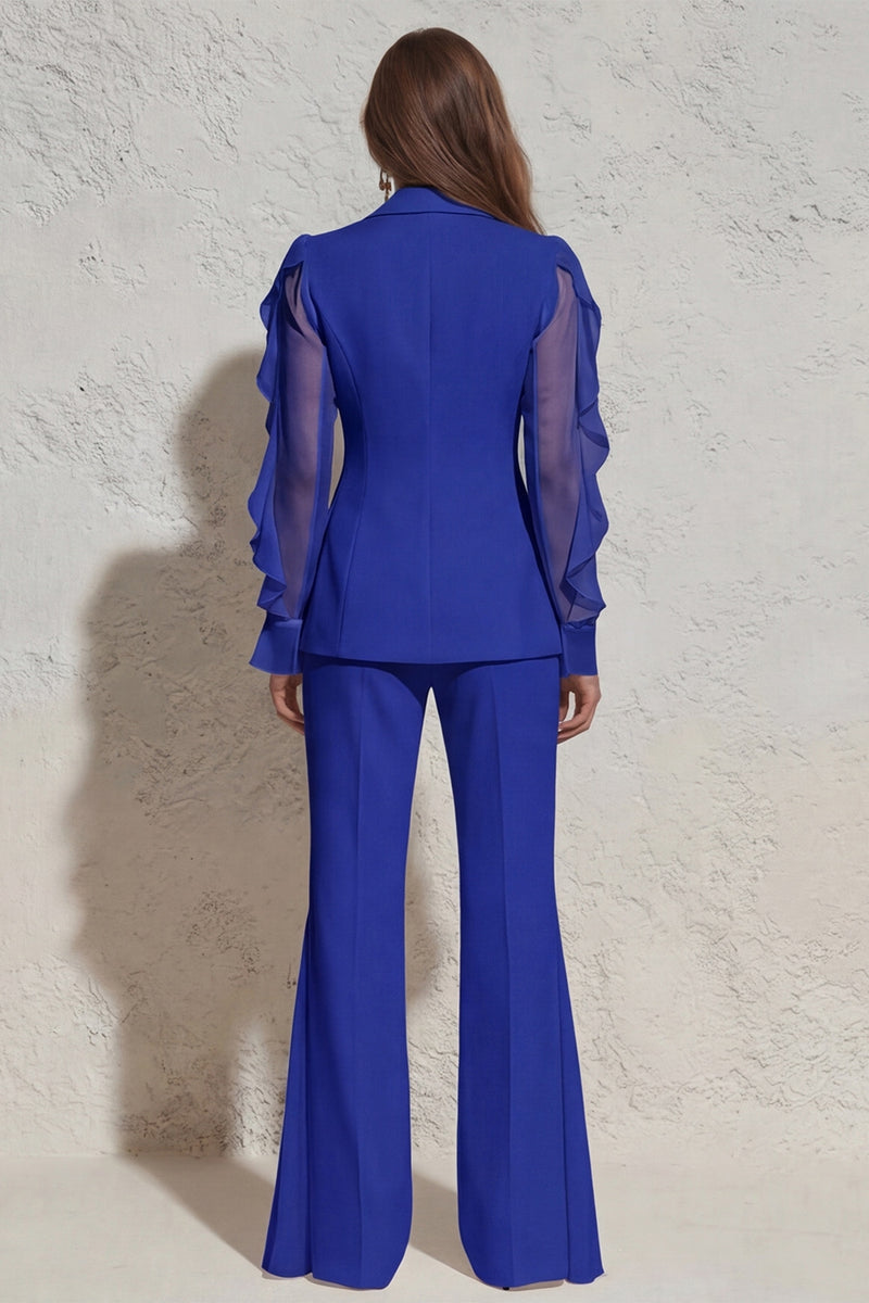 Laden Sie das Bild in den Galerie-Viewer, Weißer Notched Revers Rüschen Slim Fit langer Tüll-Damenanzug