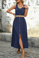 Laden Sie das Bild in den Galerie-Viewer, Armeegrünes A-Linien-Sommerkleid mit Gürtel