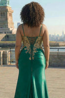 Laden Sie das Bild in den Galerie-Viewer, Dunkelgrünes Meerjungfrauen Paillettenbesetztes Plus-Size Langes Ballkleid mit Schlitz