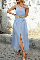 Laden Sie das Bild in den Galerie-Viewer, Armeegrünes A-Linien-Sommerkleid mit Gürtel