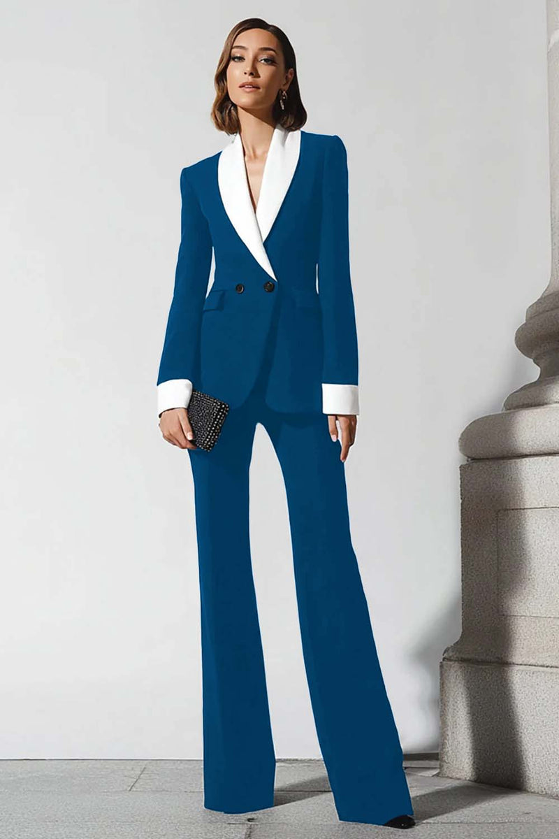 Laden Sie das Bild in den Galerie-Viewer, 2-teilige Business-Anzüge mit schwarzem Schal mit Schlagbein und Revers