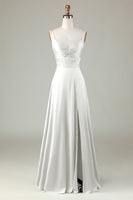 Laden Sie das Bild in den Galerie-Viewer, Schlüsselloch Spaghettiträger Staubiger Salbei Brautjungfernkleid mit Schlitz